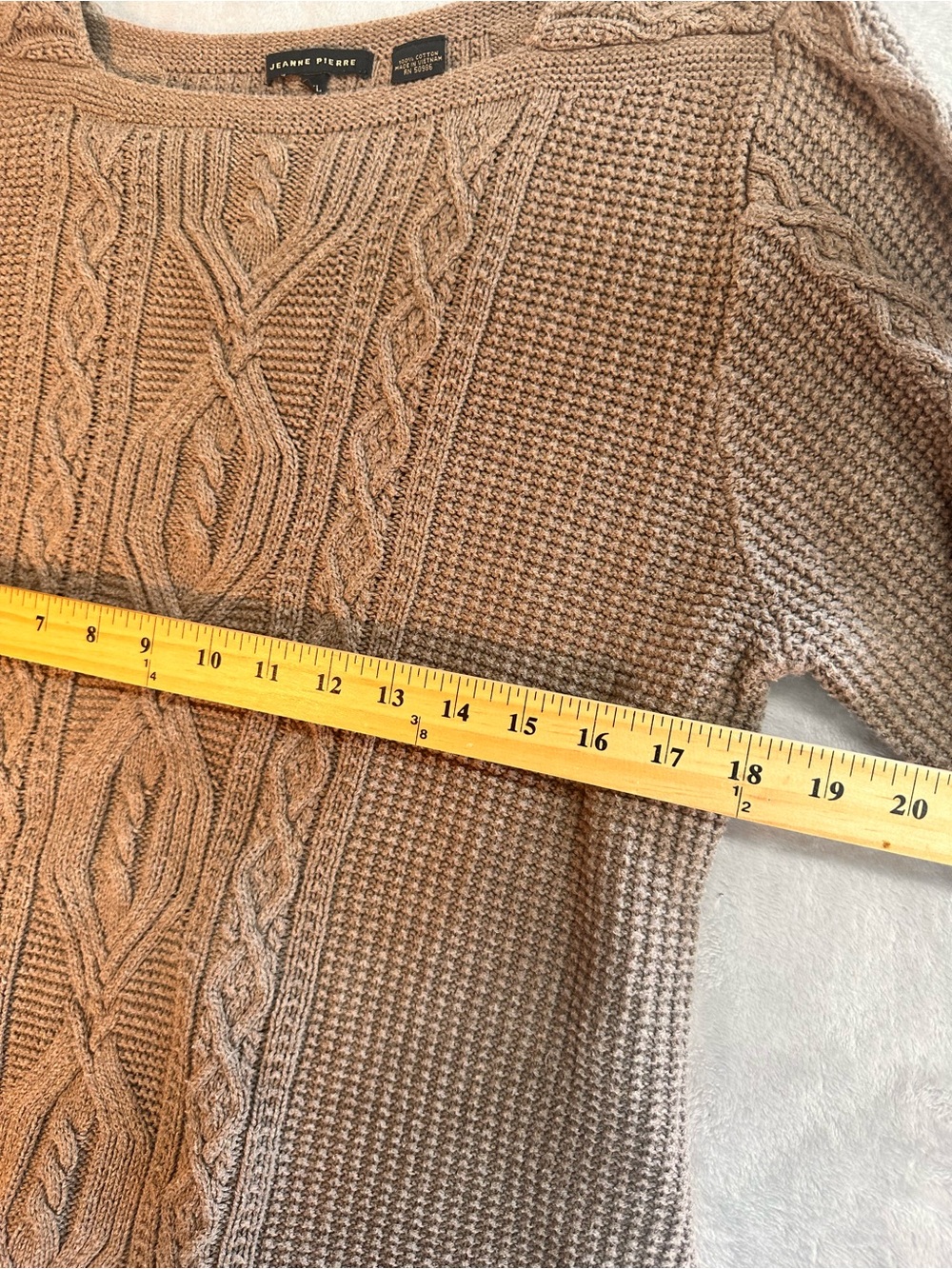 Jeanne Pierre Cable Knit Sweater XL Brown Cotton Chunky Fisherman Pullover - Picture 3 of 7